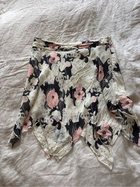 kenzie Cream Floral Asymmetrical Handkerchief silk Skirt